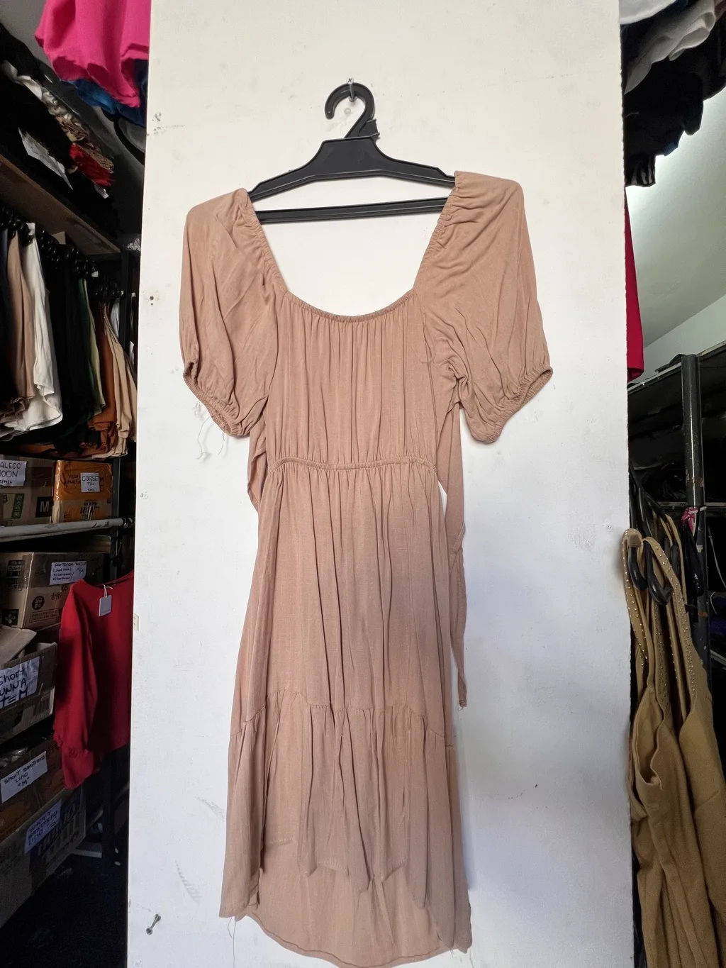 Vestido poplin con mangas de lino